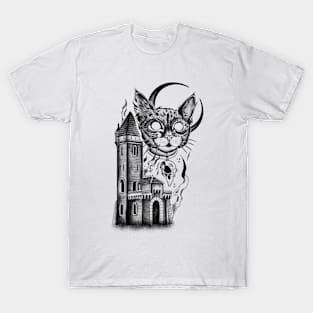 Cat and Castle (black version) T-Shirt